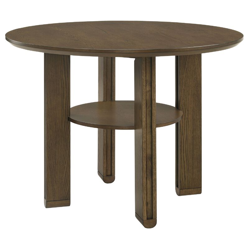 Clera Round Counter-Height Table, Open Shelf, Brown Rubberwood 47 Inch image number 3