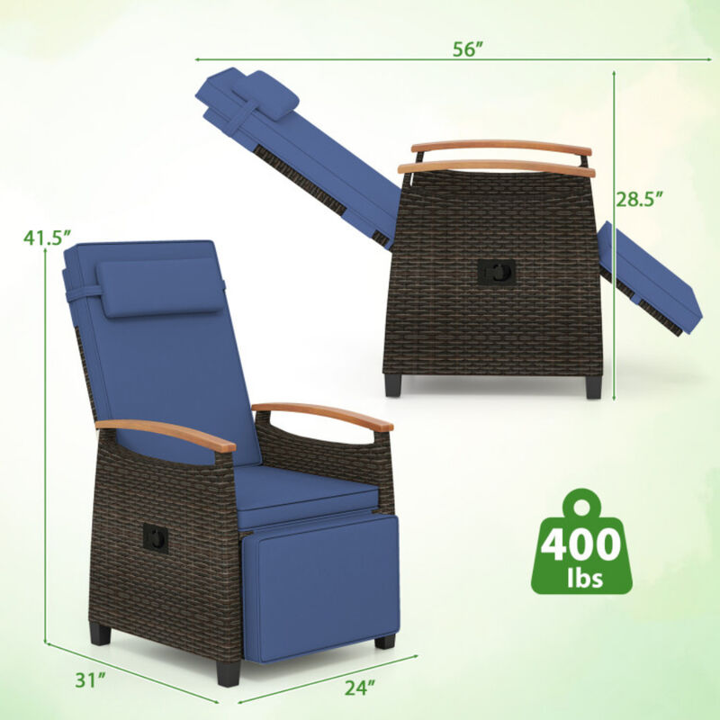 Outdoor Wicker Reclining Chair with Adjustable Backrest and Footrest image number 2