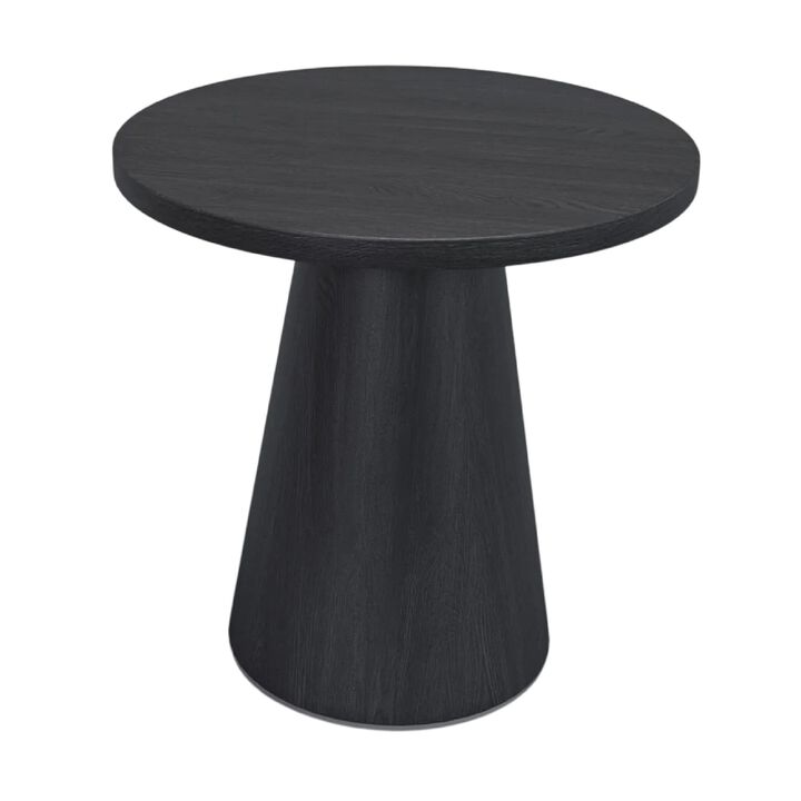 Side End Table, 24 Inch Spacious Round Top, Black Veneer Tapered Base
