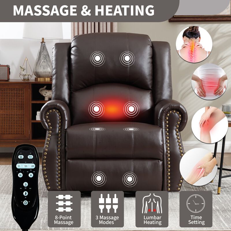 Faux Leather Recliner Chair Rocker Swivel Chair Manual Recliner with Heat & Massage image number 4