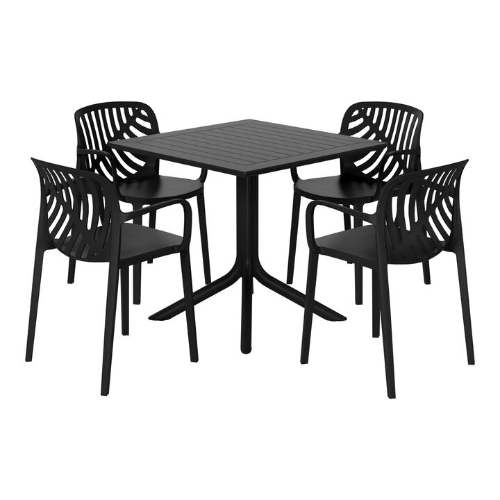 WestinTrends 5-Piece Outdoor Square Patio Dining Table Set with Stackable Patio Dining Chairs
