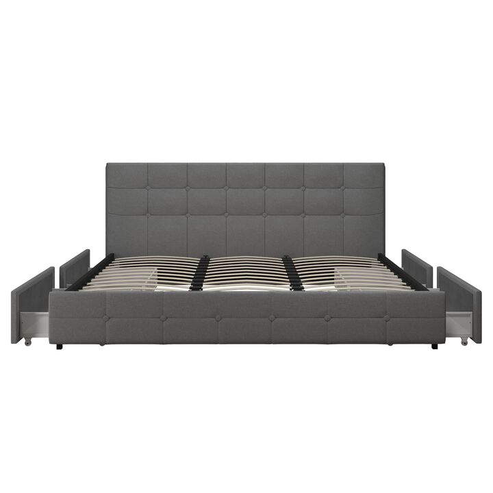 Atwater Living Ryder Gray Linen Upholstered Bed with Storage
