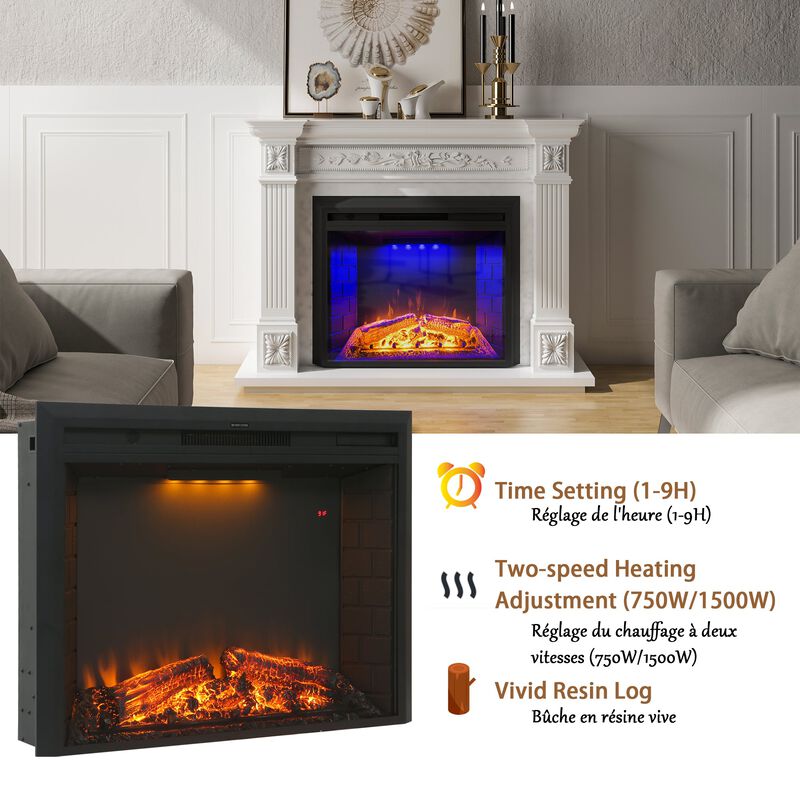 MONDAWE Electric Fireplace, 33 Inches Electric Fireplace Insert, Fireplace Heater with Overheating Protection, Fire Crackling Sound, Remote Control, 750/1500W, Black