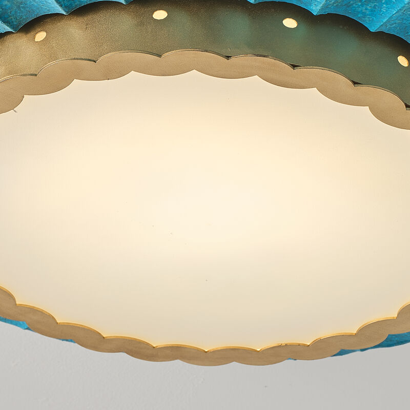 19.7" Coastal Gold Integrated LED Dimmable Flush Mount Ceiling Light with Teal Pleated Design for Bedroom, Dining Room or Entryway image number 8