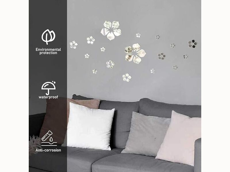 3D Silver Acrylic Mirror Flower Wall Stickers &ndash; Self-Adhesive DIY Decor for Bedroom