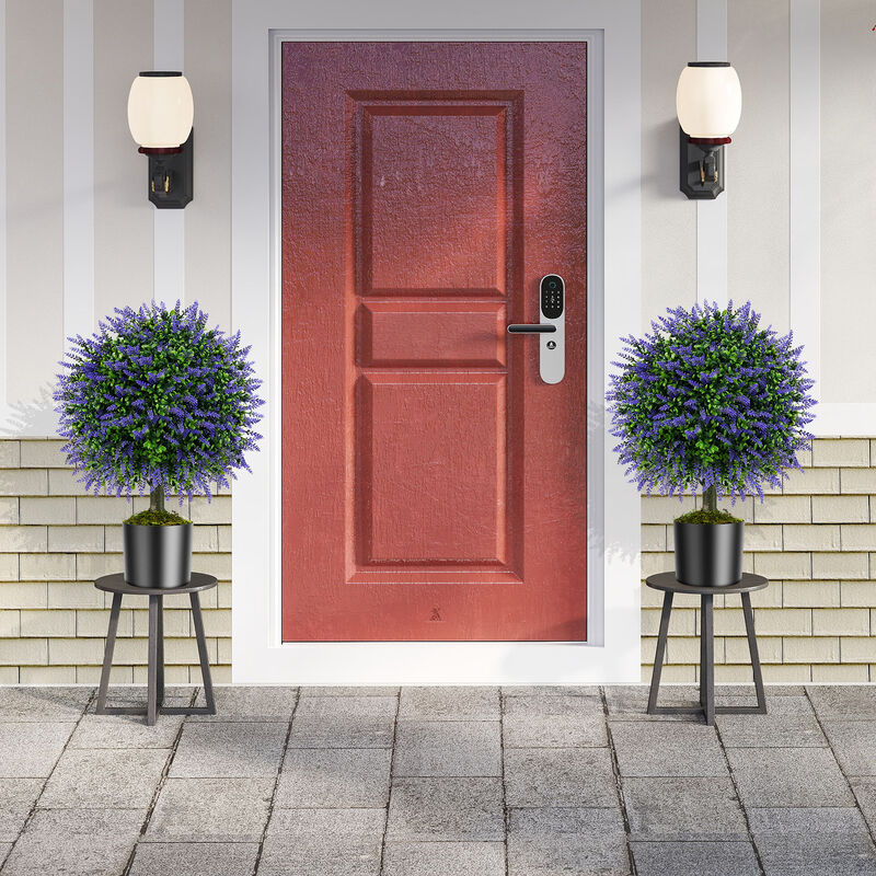 Lavender Topiary Ball Trees, Set of 2, with Cement-Filled Decorative Pots