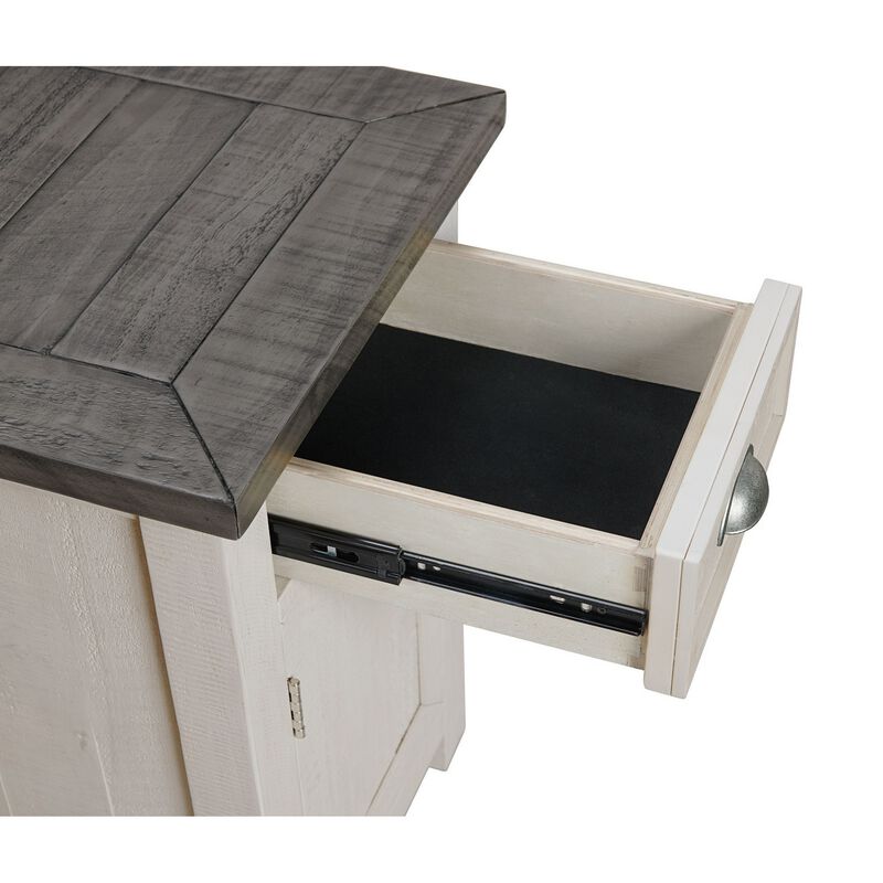 Chairside Table with 1 Drawer and USB Ports, White and Gray-Benzara