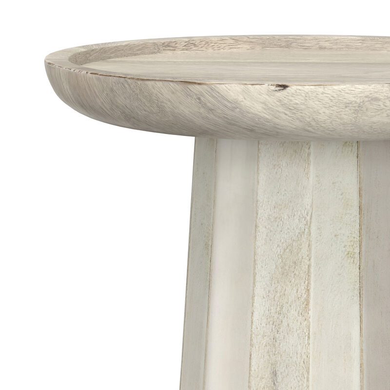 Dayton SOLID MANGO WOOD 13 inch Wide Round Contemporary Wooden Accent Table in White Wash , Fully Assembled
