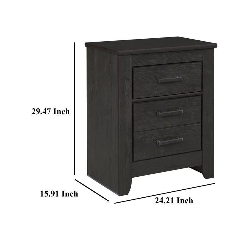 Brin Nightstand, 2 Drawers, Rustic Contemporary Laminate Charcoal Gray