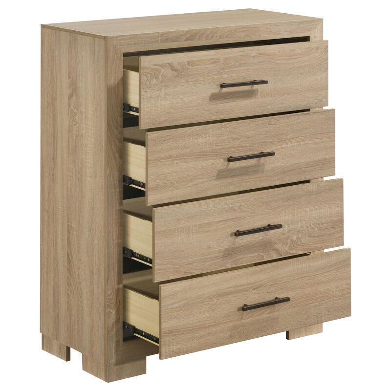 Poxy Tall Dresser Chest with 4 Drawers, Nickel Metal, Oak Brown Wood image number 4