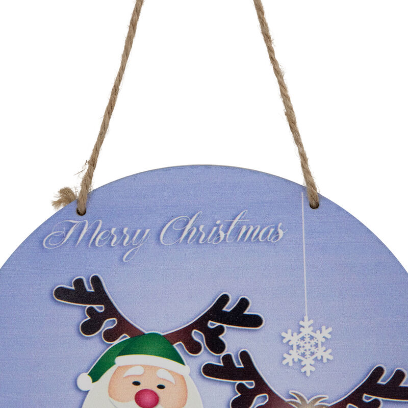8" Blue and Green Santa and Reindeer "Merry Christmas" Disc Ornament image number 2