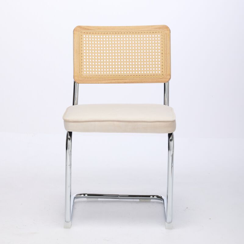 GOODSILO Mid-Century Modern Cantilever Dining Chairs with Velvet Upholstery and Hand-Woven Rattan Backs for Contemporary Kitchen Seating image number 0