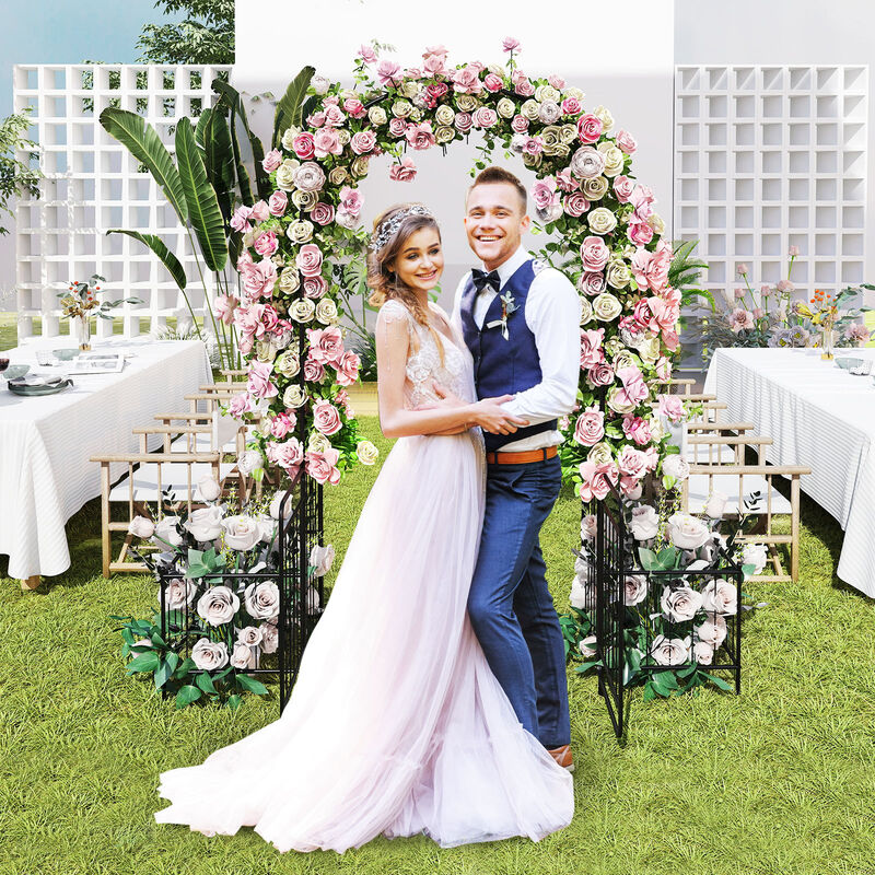 87 Inches Garden Arbor with Lockable Gate Side Planters