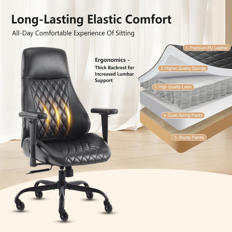 High Back Ergonomic Leather Office Chair with Lumbar Support, Adjustable Armrests, Silent Casters &ndash; Home Executive Desk Chair image number 6