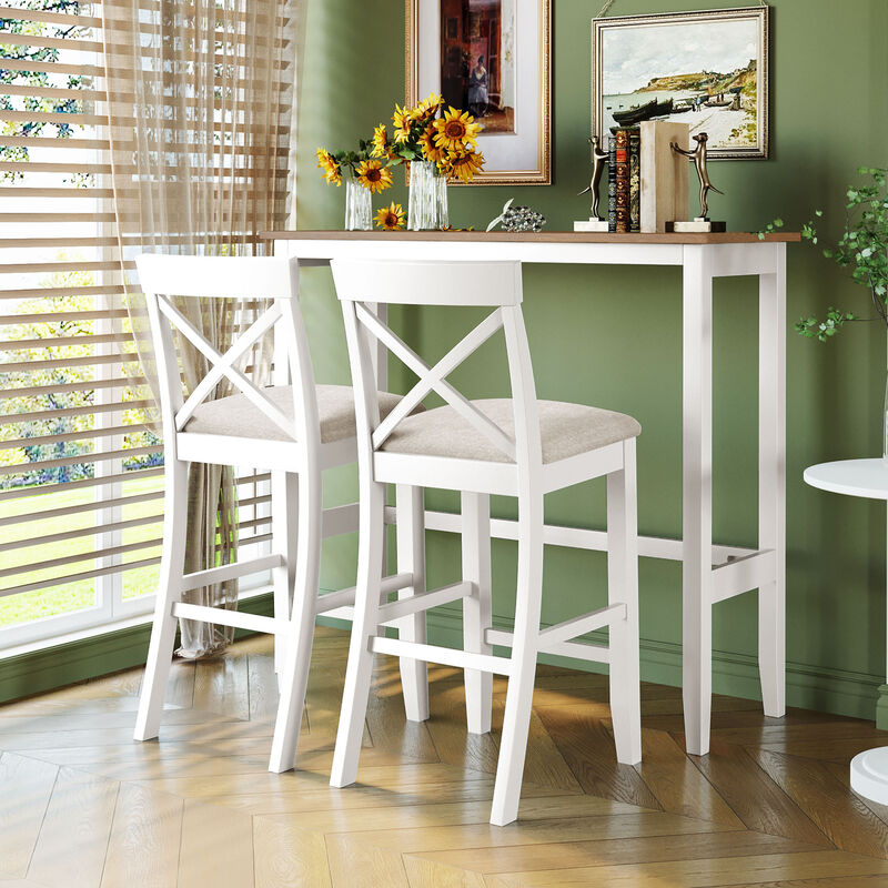 Merax Rectangular Wood Bar Height Dining Set Kitchen Breakfast Nook with 2 Chairs for Small Places