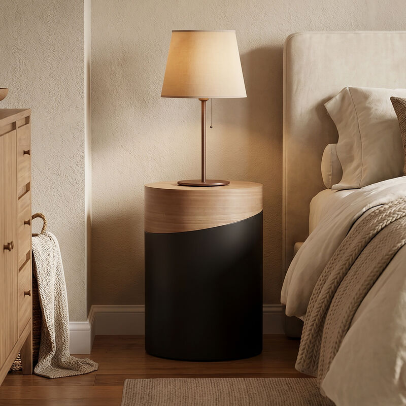 22" Round Wood & Metal Side Table image number 1