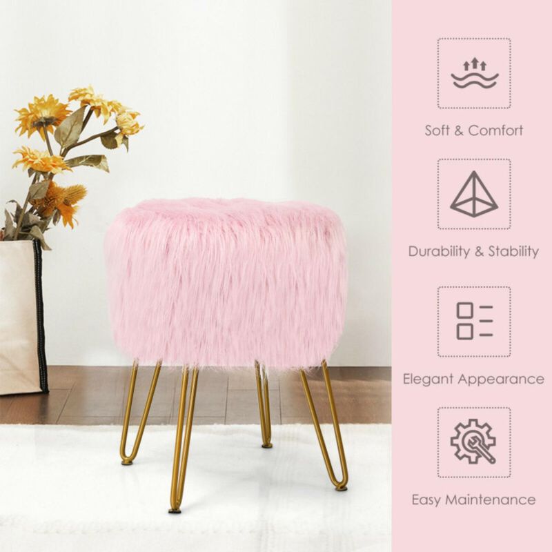 Hivvago Faux Fur Vanity Stool Chair with Metal Legs for Bedroom and Living Room