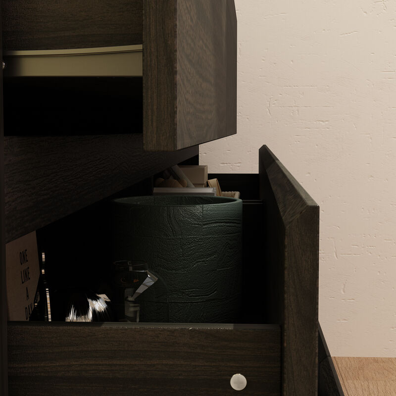 FUFU&GAGA 6-Drawer Natural Oak Dresser, Handle-Free Wooden Storage Cabinet for Bedroom or Vanity Area, (32.3 in. H x 59 in. W x 15.7 in. D),Yellow