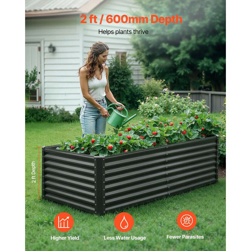 Metal Raised Garden Bed Open Bottom Galvanized Planter for Vegetables Herbs and Flowers-Dark Grey image number 3