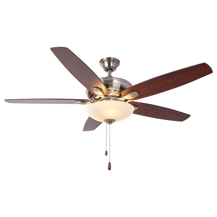 52 in. Traditional Polished Nickel Reversible Blades Ceiling Fan with Light and Pull Chain