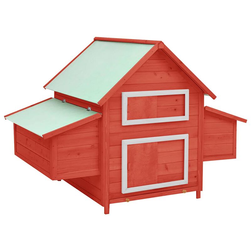 Chicken Coop Red and White 59.1"x37.7"x43.3" Solid Firwood