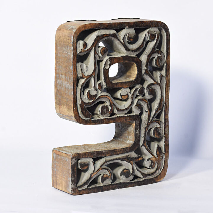 Vintage Gray Handmade Eco-Friendly "9" Numeric Number For Wall Mount & Table Top Décor