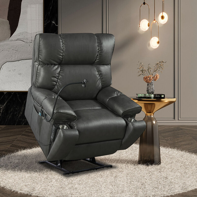 Recliner Chair with Phone Holder, Electric Power Lift Recliner Chair with 2 Motors Massage and Heat for Elderly, 3 Positions, 2 Side Pockets, Cup Holders