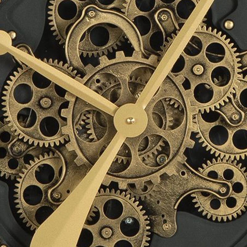 Wall Clock with Gears, Gold Roman Numerals, 32 Inch Round Black Metal image number 4