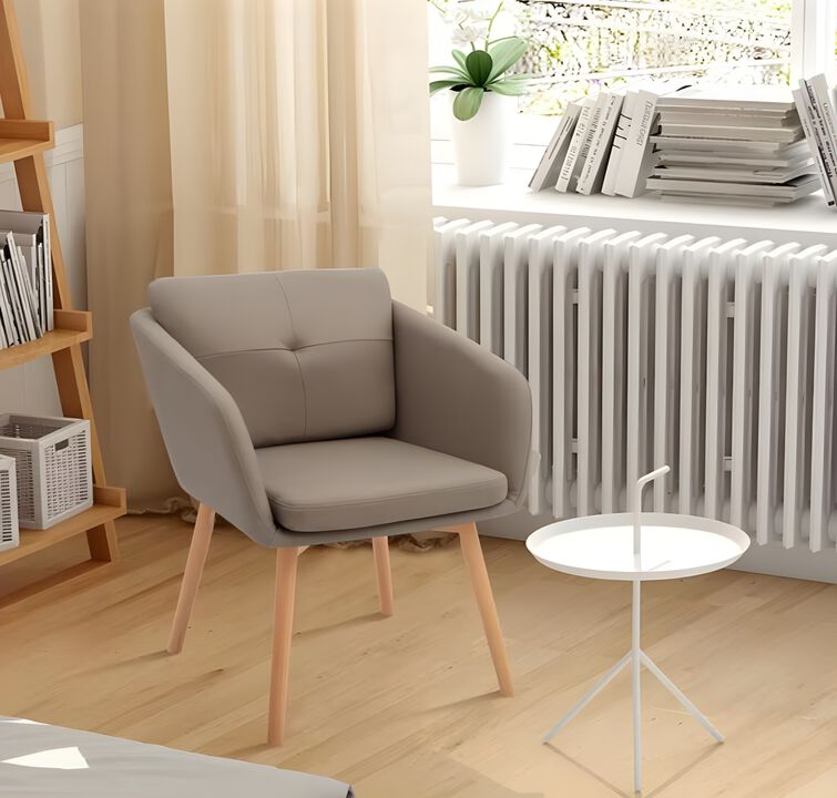 CangLong Faux Leather Side Chair Upholstered Arm Dinging Chair with Wood Legs Set of 1, Light Brown