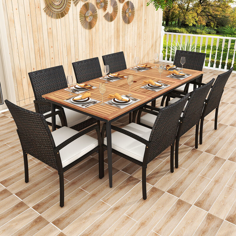 9-Piece Rattan Patio Furniture Set &ndash; Table with Umbrella Hole & 8 Chairs