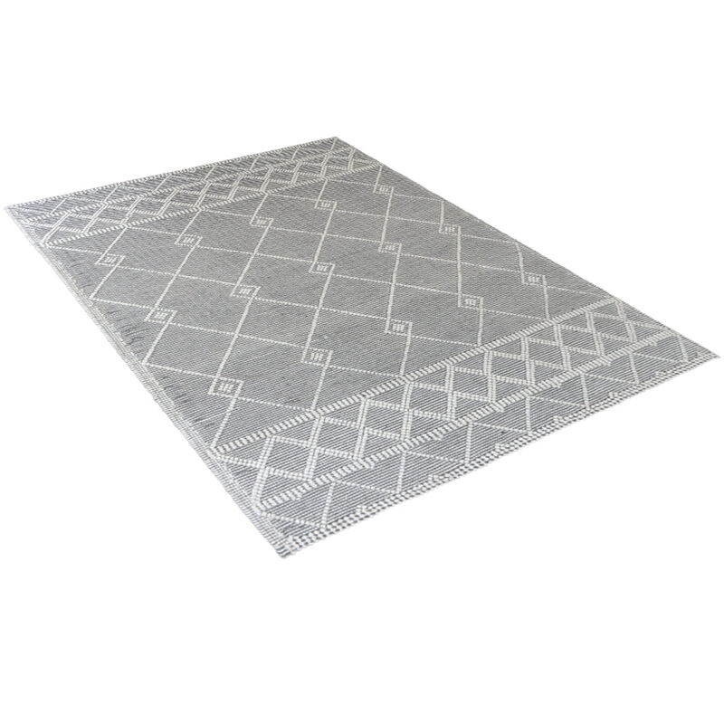 RUGSOTIC CARPETS HAND WOVEN FLAT WEAVE KILIM WOOL & COTTON ECO-FRIENDLY AREA RUGS - 5'x7'6'', Rectangle Shape, Ivory Black Color, Contemporary Modern Design, Low Pile  Handmade Area Rugs (DWC001)