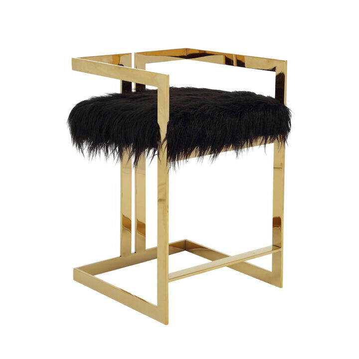 Pangea Home Kenzie Counter Stool Gold/Black Faux Fur