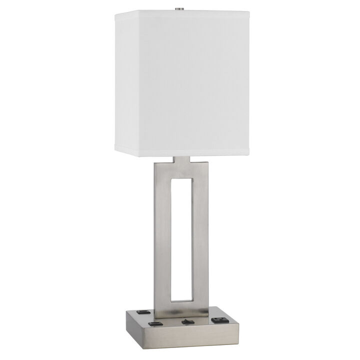 Hivvago 24" Nickel Metal Desk Usb Table Lamp With White Drum Shade