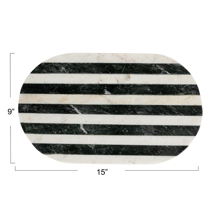 Marble Cheese and Cutting Board with Stripes, Black and White