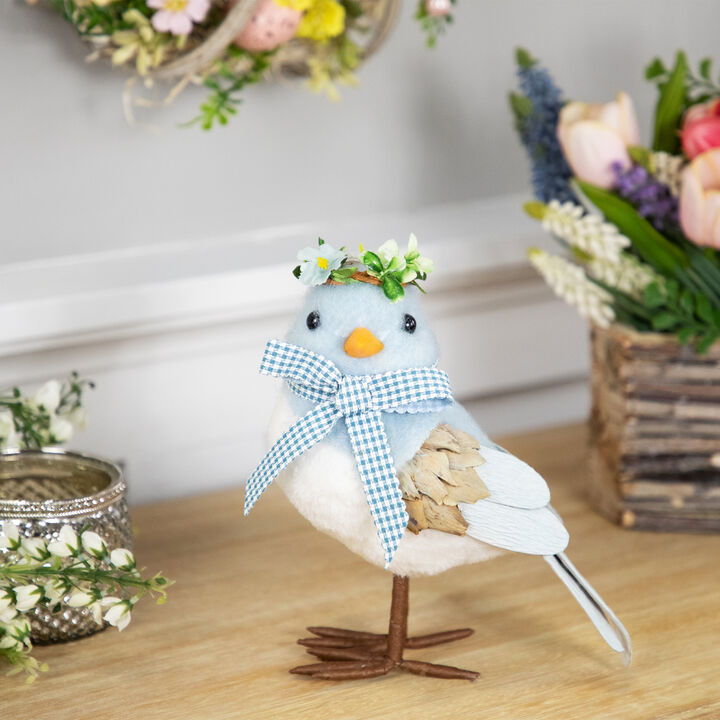 Plush Bluebird with Gingham Bow Easter Figurine - 7.25"
