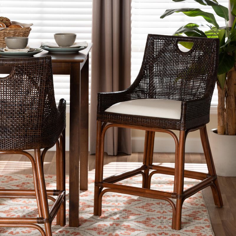bali & pari Petra Natural Rattan Counter Stool - Handwoven Wicker Accent Stool with Wingback Profile and Cutout Handle, Espresso image number 7