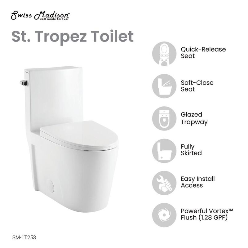 Swiss Madison St. Tropez One-Piece Elongated Toilet Side Flush 1.28 gpf. image number 2