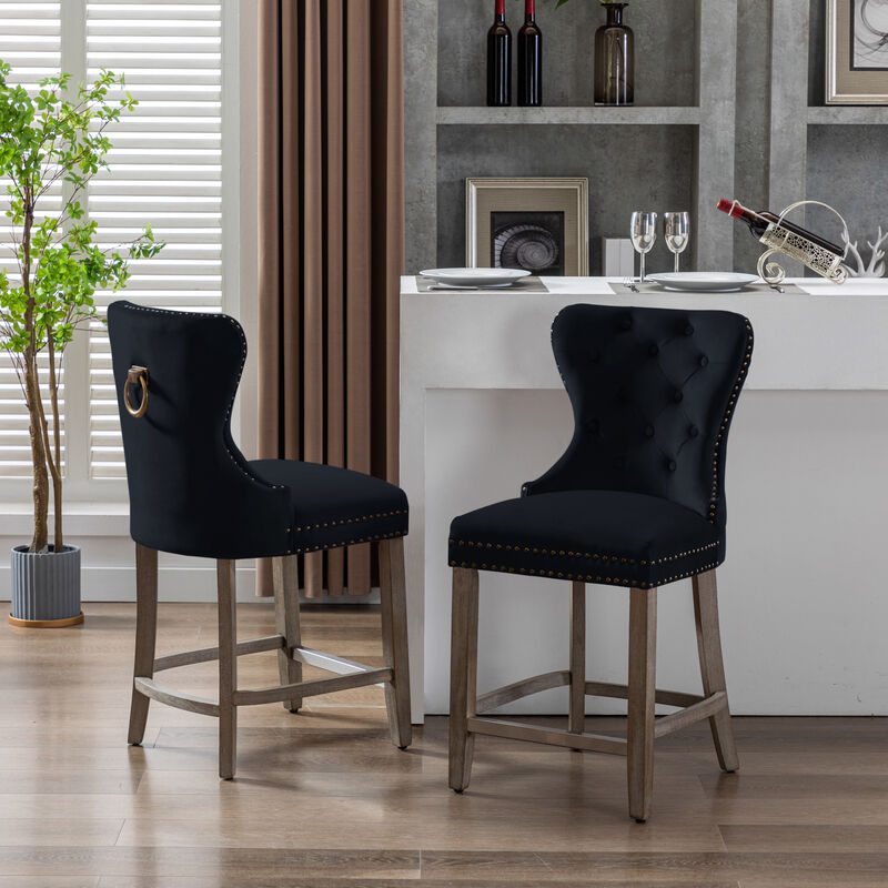 WestinTrends 24" Tufted Velvet Counter Stool (Set of 2)