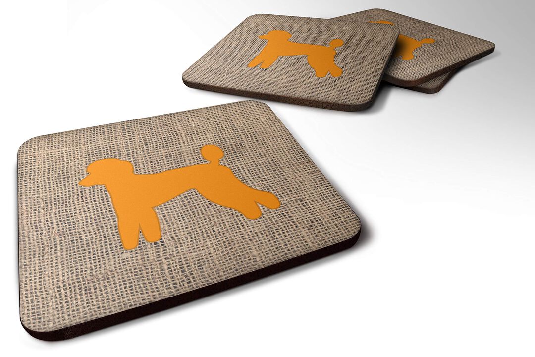 Caroline's Treasures BB1114-BL-OR-FC Poodle Burlap and Orange Foam Coasters (Set of 4), 3.5 H x 3.5 W, Multicolor