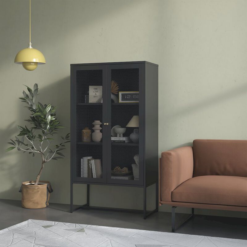 Glamour Home Bentley 59.11-inch Black Two Door Storage Cabinet with Mesh Doors