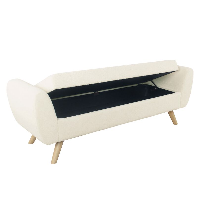 Rae Storage Bench Ottoman with Arms, Cream Sherpa, Brown, 60 Inch
