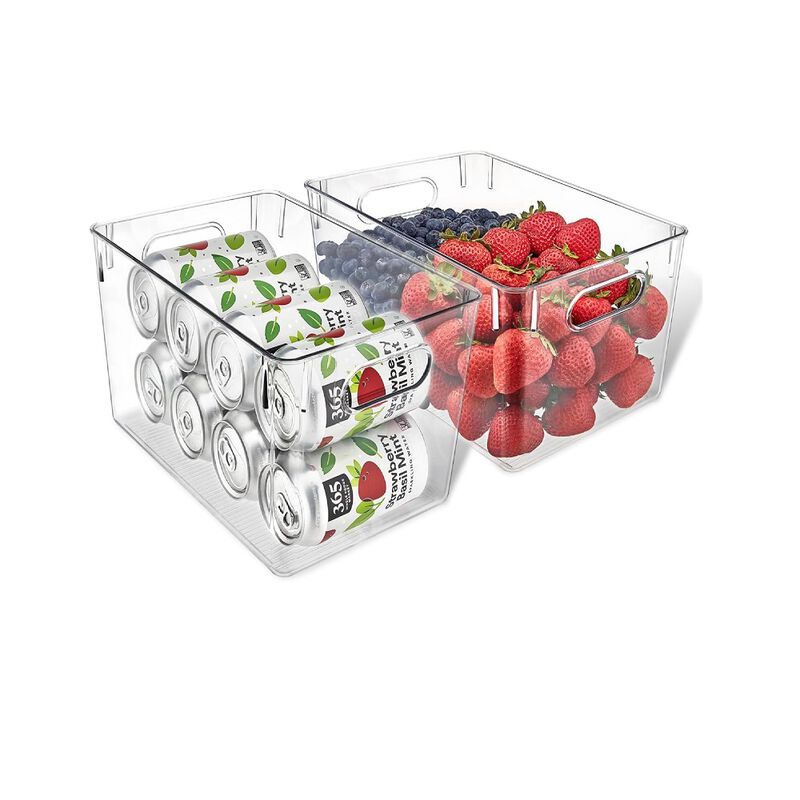 Multi-purpose Refrigerator Bins - 2 pieces Large Capacity Stackable Fridge Bin Organizer with Easy Grip Handles - Clear