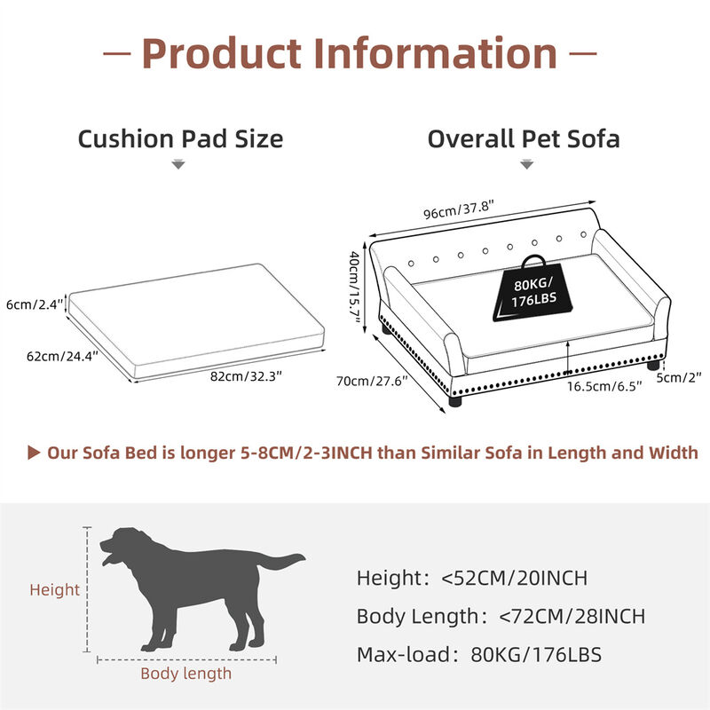 XX-Large Dog Couch Pet Sofa Bed Luxury Anti-wear Leather Dog Cat Snuggle Lounger image number 3