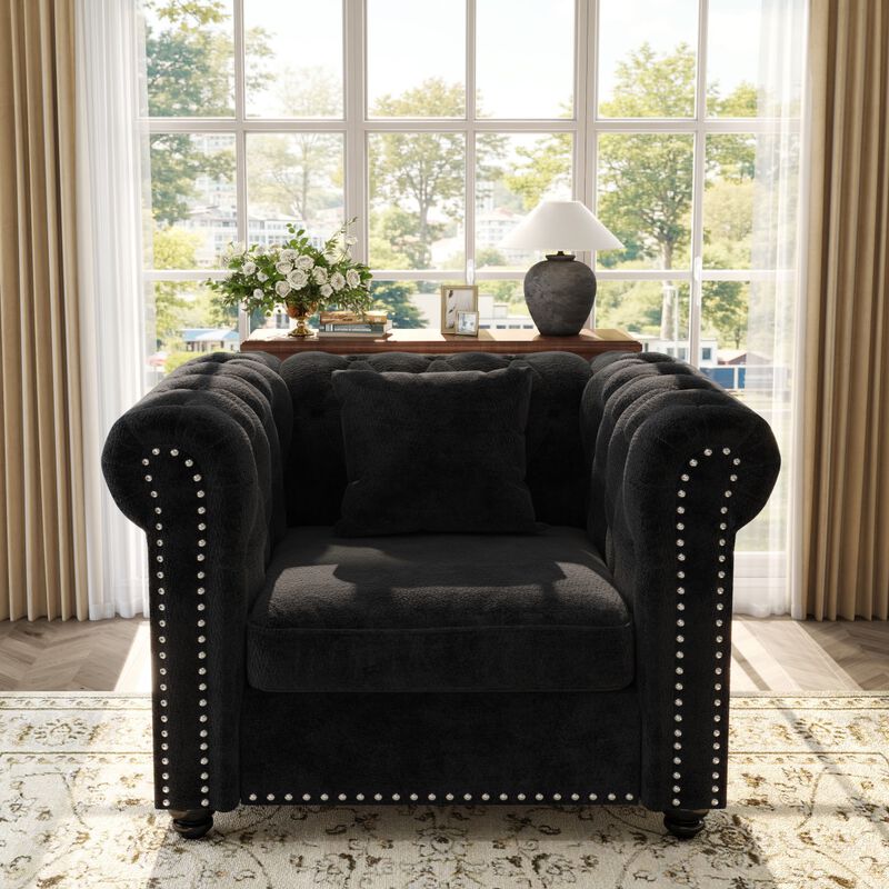 Chesterfield Tufted Sectional Sofa Nailhead Trim Chenille Deep Seat Sofa Couch, Sectional Sofa Deep Seat for Living Room Apartment, Chenille Sectional Sofa Couch Classic Design with Rolled Arms for Office image number 5