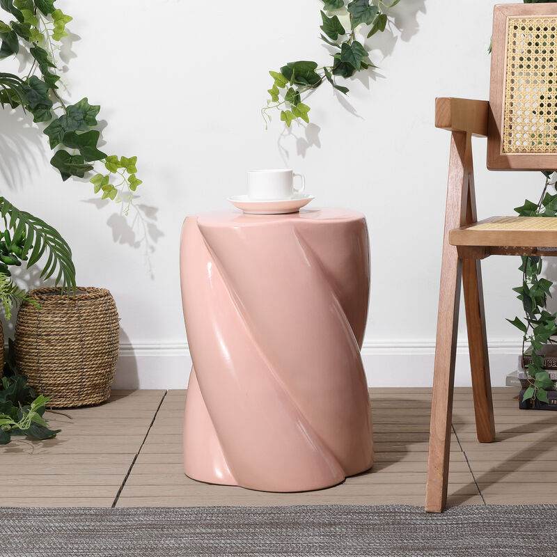 Yves 18" Modern Minimalist Rope Twist Ceramic Indoor/Outdoor Garden Stool