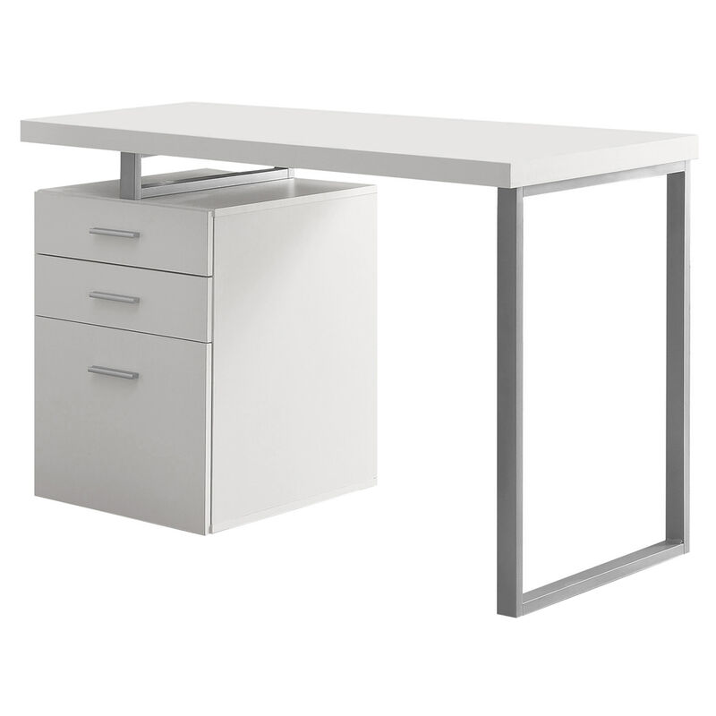 Monarch Specialties Computer Desk, Home Office, Laptop, Left, Right Set-Up, Storage Drawers, 48"L, Work, Metal, Laminate, White, Grey, Contemporary, Modern