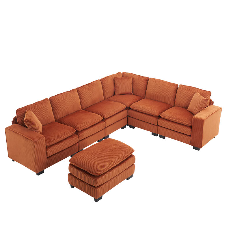 Merax Modern U Shaped 6-seat Sectional Sofa Couch with one Ottoman and three toss pillows