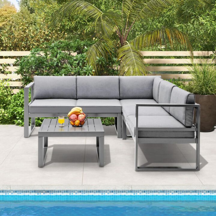 Hivvago 4 Pieces Aluminum Patio Furniture Set with Thick Seat and Back Cushions-Gray