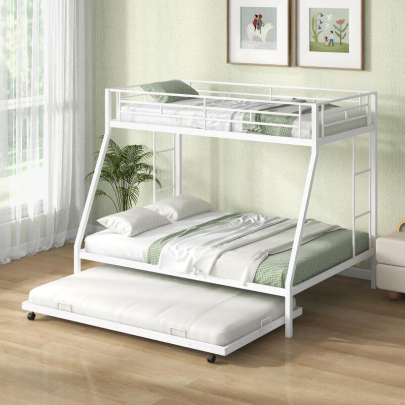 Hivvago Twin Over Full Bunk Bed Frame with Trundle for Guest Room