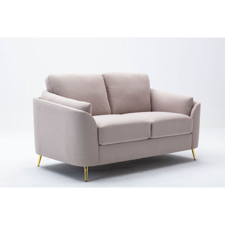 Contemporary 1pc Loveseat Beige Color with Gold Metal Legs Plywood Pocket Springs and Foam Casual Living Room Furniture